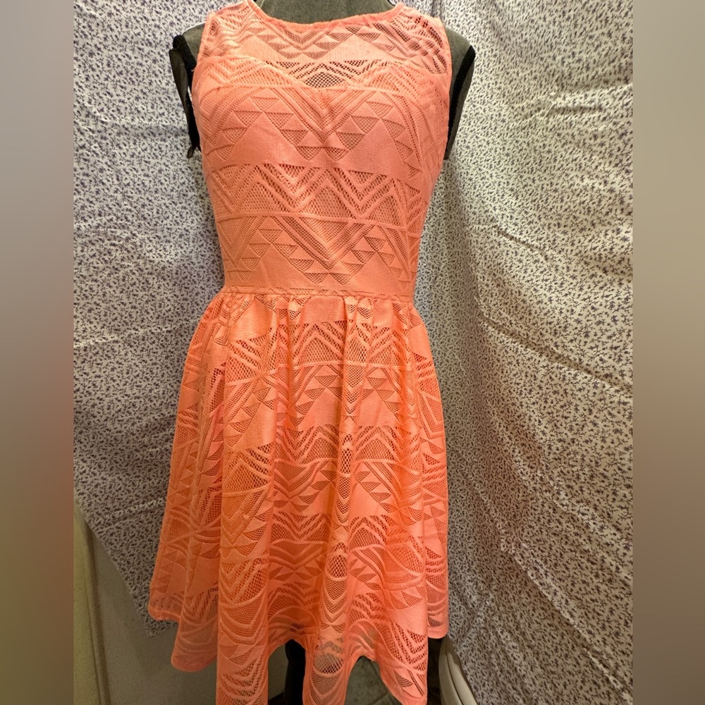Want and Need Bright Orange Dress With Lace Type Overlay
